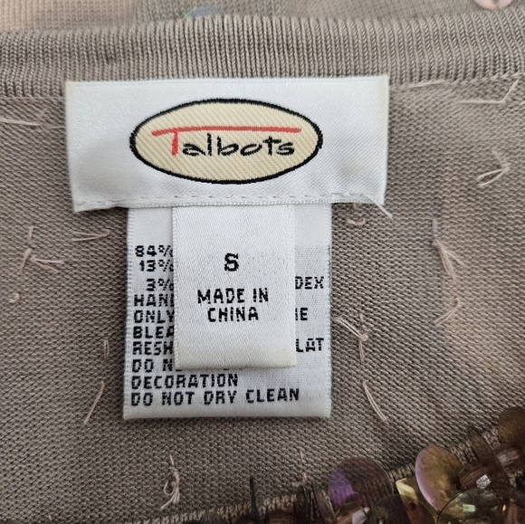 Talbots Taupe Silk Blend Sequin‎ 3/4 Sleeve Blouse Size Small Women's - Picture 7 of 8